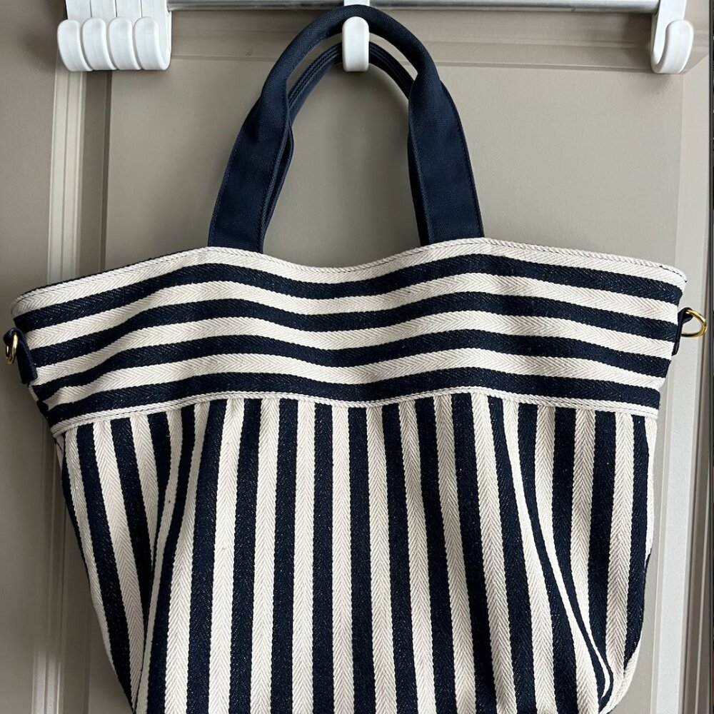Navy Stripe Canvas Tote Bag